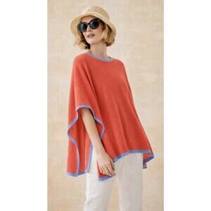 Nwt J. McLaughlin Cashmere Rale Poncho Coral Blue One Size